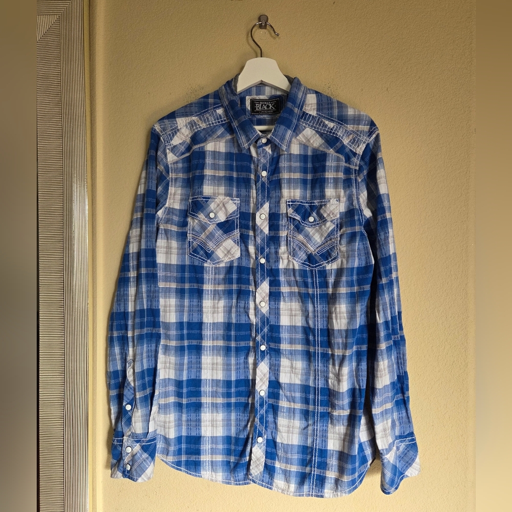 Buckle Blue Plaid Men's Button Up Shirt